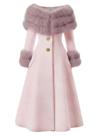 [Pre-Sale] Pink 1950s Multi-Layer Fur Collar Patchwork Coat