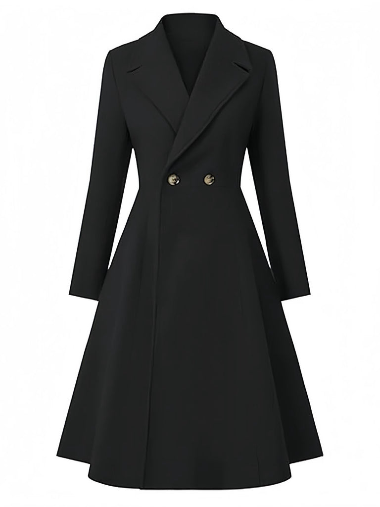 1950s Solid Notched Collar Dress Coat