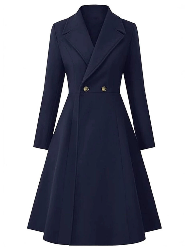 1950s Solid Notched Collar Dress Coat