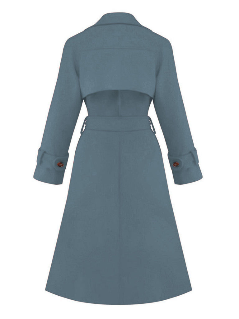 1950s Solid Double-Breasted Lapel Trench Coat