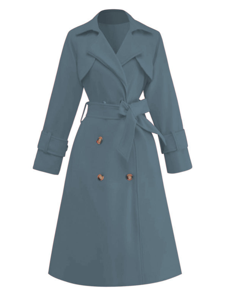 1950s Solid Double-Breasted Lapel Trench Coat