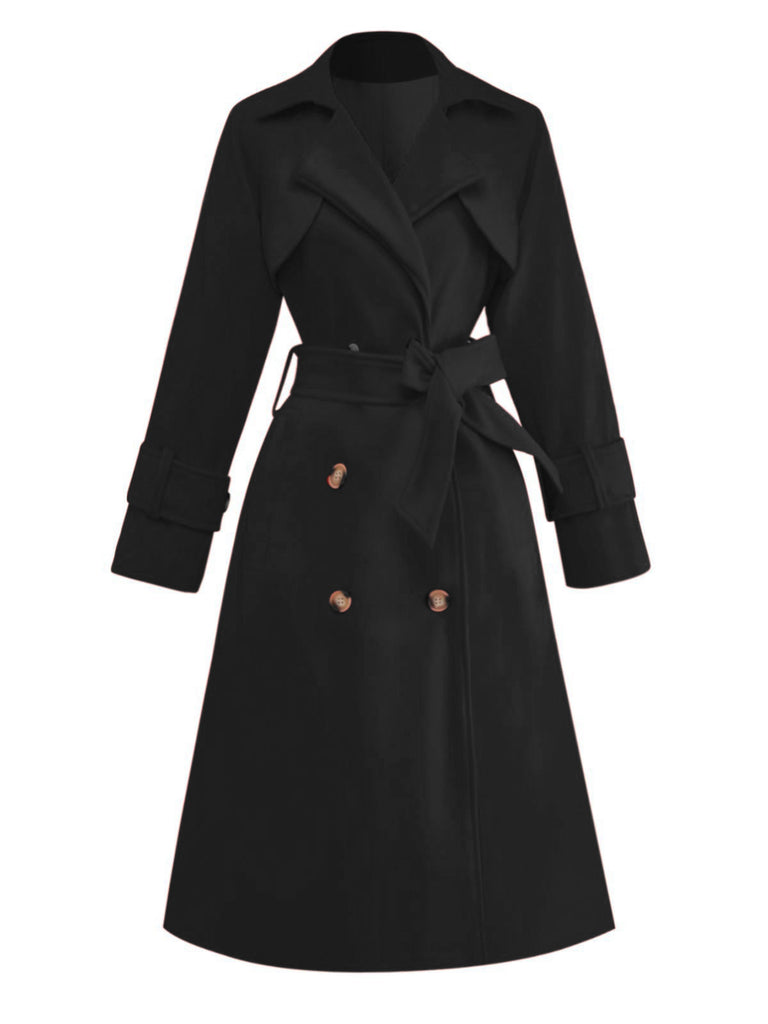1950s Solid Double-Breasted Lapel Trench Coat