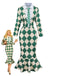Green 1970s Argyle Fishtail Dress With Tie