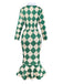 Green 1970s Argyle Fishtail Dress With Tie