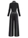 2PCS Black 1930s Binding Stand Collar Knitted Top & Wide-Leg Pants