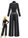 2PCS Black 1930s Binding Stand Collar Knitted Top & Wide-Leg Pants