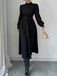 Black 1970s Solid Button Belted Dress