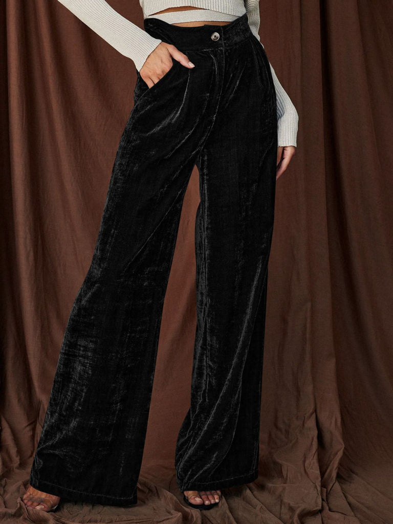 1970s Solid Velvet Wide Leg Pants