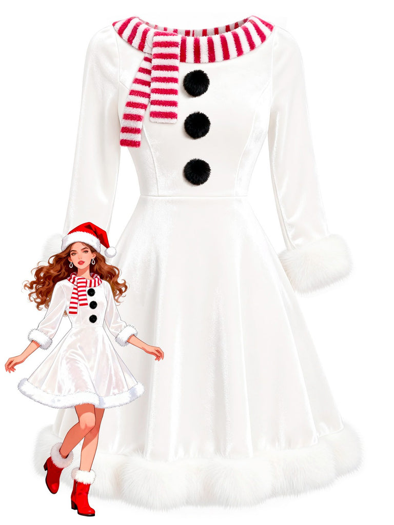 [Pre-Sale] Red & White 1950s Christmas Snowman Velvet Dress