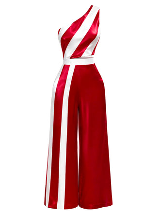 [Pre-Sale] Red & White 1960s One-Shoulder Stripes Jumpsuit