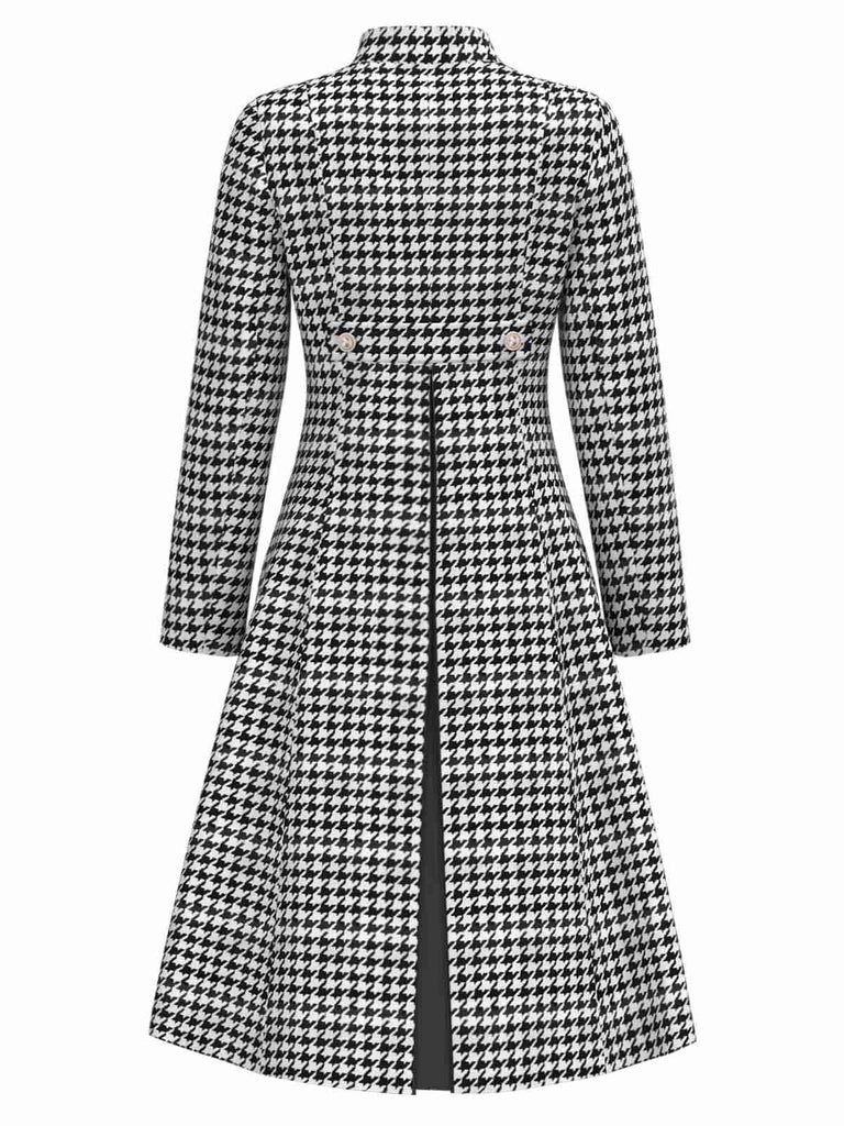 [Pre-Sale] Black 1960s Houndstooth Double-Breasted Stand Collar Coat