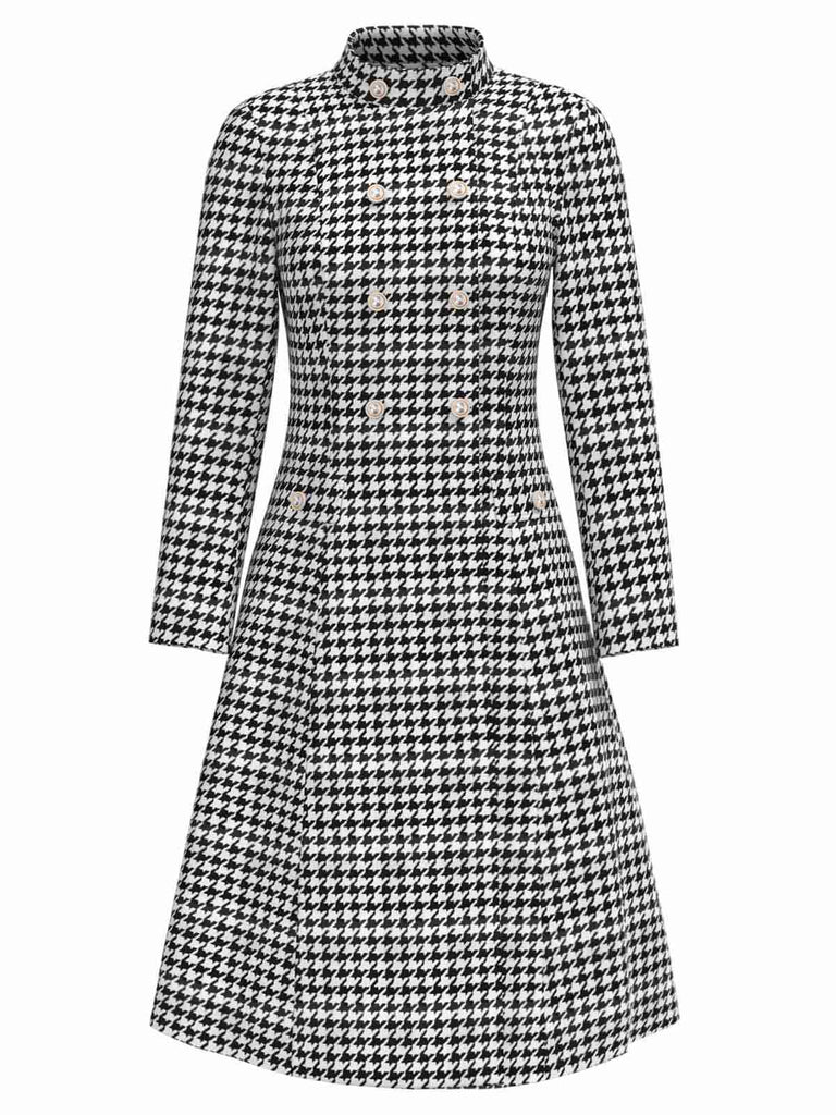 [Pre-Sale] Black 1960s Houndstooth Double-Breasted Stand Collar Coat