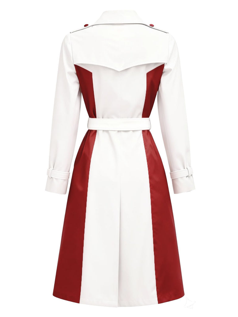 [Pre-Sale] White & Red Color-Block Belted Trench Coat