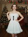 [Pre-Sale] White 1960s Snowman Velvet Plush Trim Strapless Dress