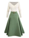 [Pre-Sale] Beige & Green 1950s Knit Off-Shoulder Pleated Dress