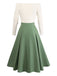 [Pre-Sale] Beige & Green 1950s Knit Off-Shoulder Pleated Dress