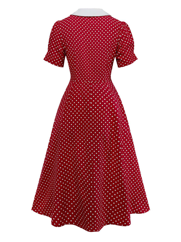 [Pre-Sale] Red 1940s Bunny Ear Knot Polka Dot Puff Dress