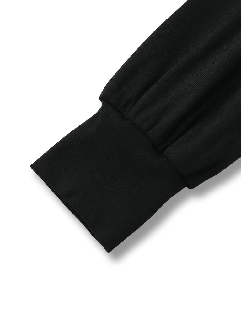 [Pre-Sale] Black 1950S V-Neck Lantern Sleeve Knitted Top