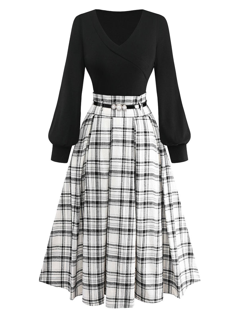 [Pre-Sale] 2PCS 1950s Lantern Sleeve Knitted Top & Cotton Pleated Skirt