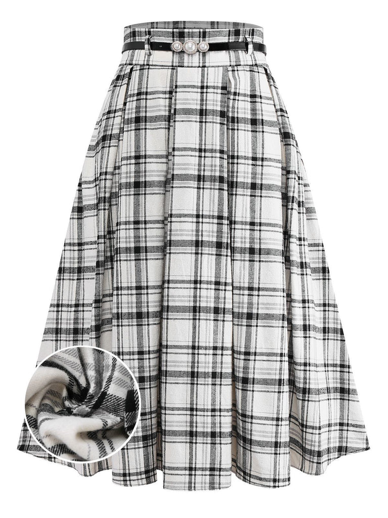 [Pre-Sale] White 1950s Cotton Belt A-Line Pleated Skirt