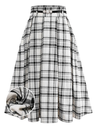 [Pre-Sale] White 1950s Cotton Belt A-Line Pleated Skirt