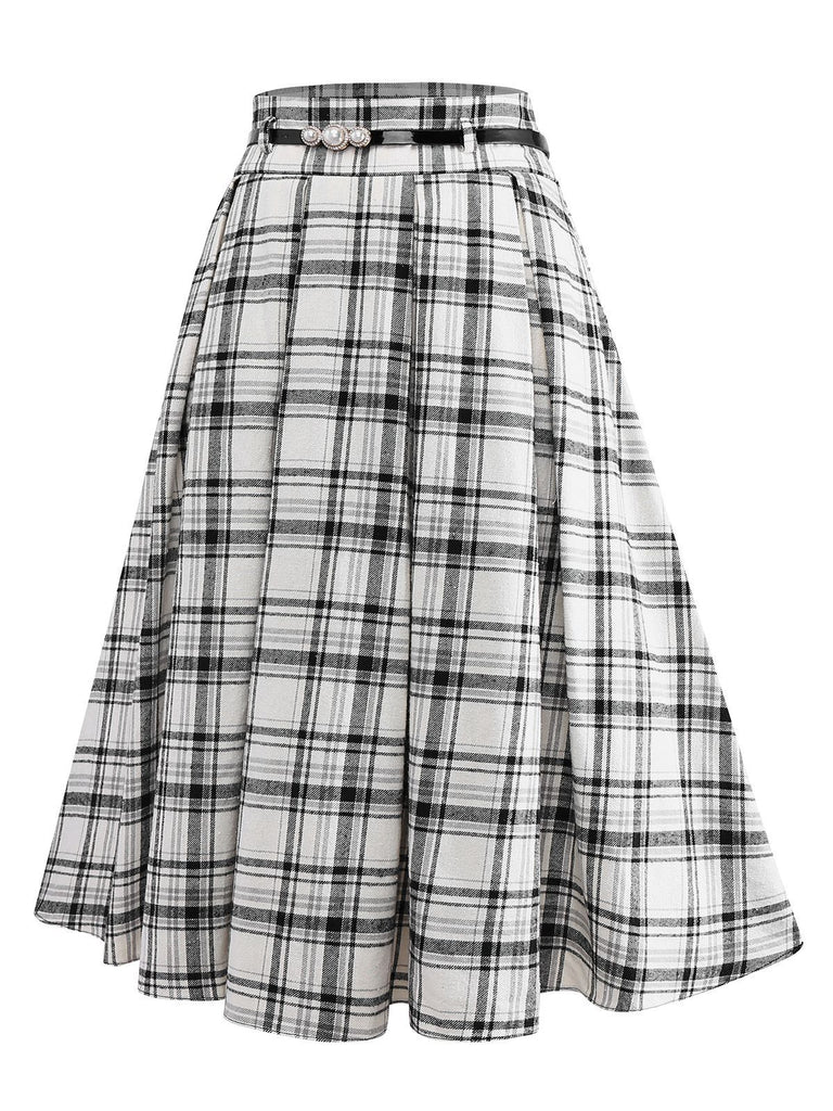 [Pre-Sale] White 1950s Cotton Belt A-Line Pleated Skirt
