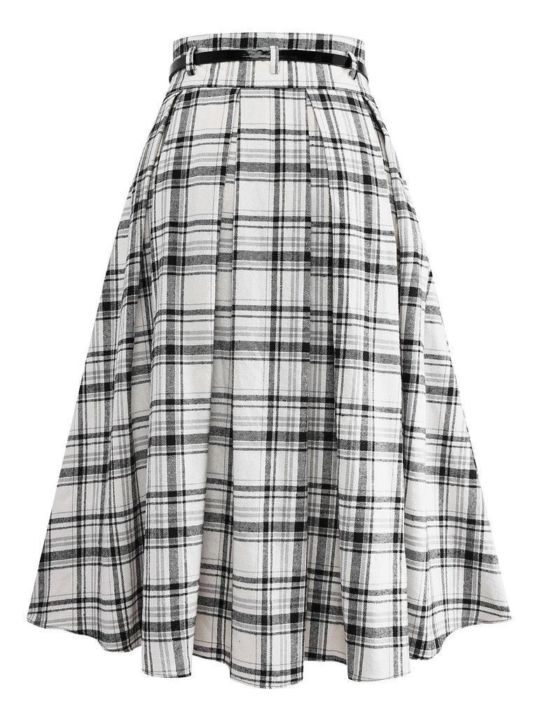 [Pre-Sale] White 1950s Cotton Belt A-Line Pleated Skirt