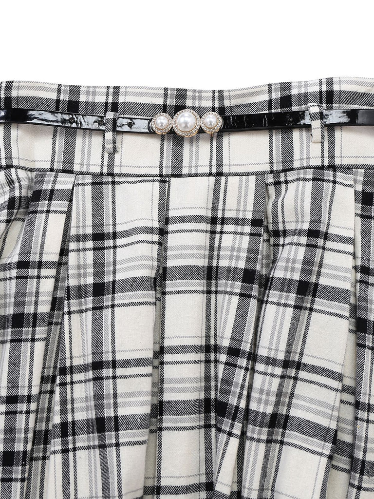 [Pre-Sale] White 1950s Cotton Belt A-Line Pleated Skirt