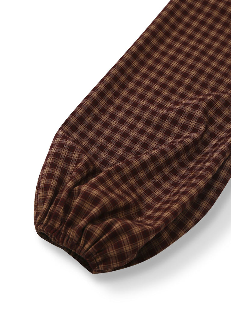 [Pre-Sale] Brown 1950s Gingham Lace-Up Backless Tiered Dress