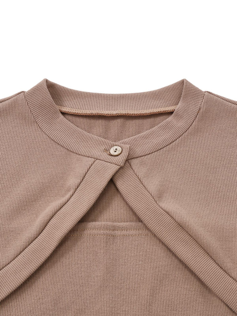 [Pre-Sale] Beige 1960s Cutout Layered Long Sleeve Knit Sweater