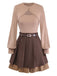 [Pre-Sale] 2PCS Brown 1960s Cutout Layered Knit Sweater & Pleated Mini Skirt