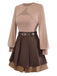 [Pre-Sale] 2PCS Brown 1960s Cutout Layered Knit Sweater & Pleated Mini Skirt