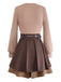 [Pre-Sale] 2PCS Brown 1960s Cutout Layered Knit Sweater & Pleated Mini Skirt