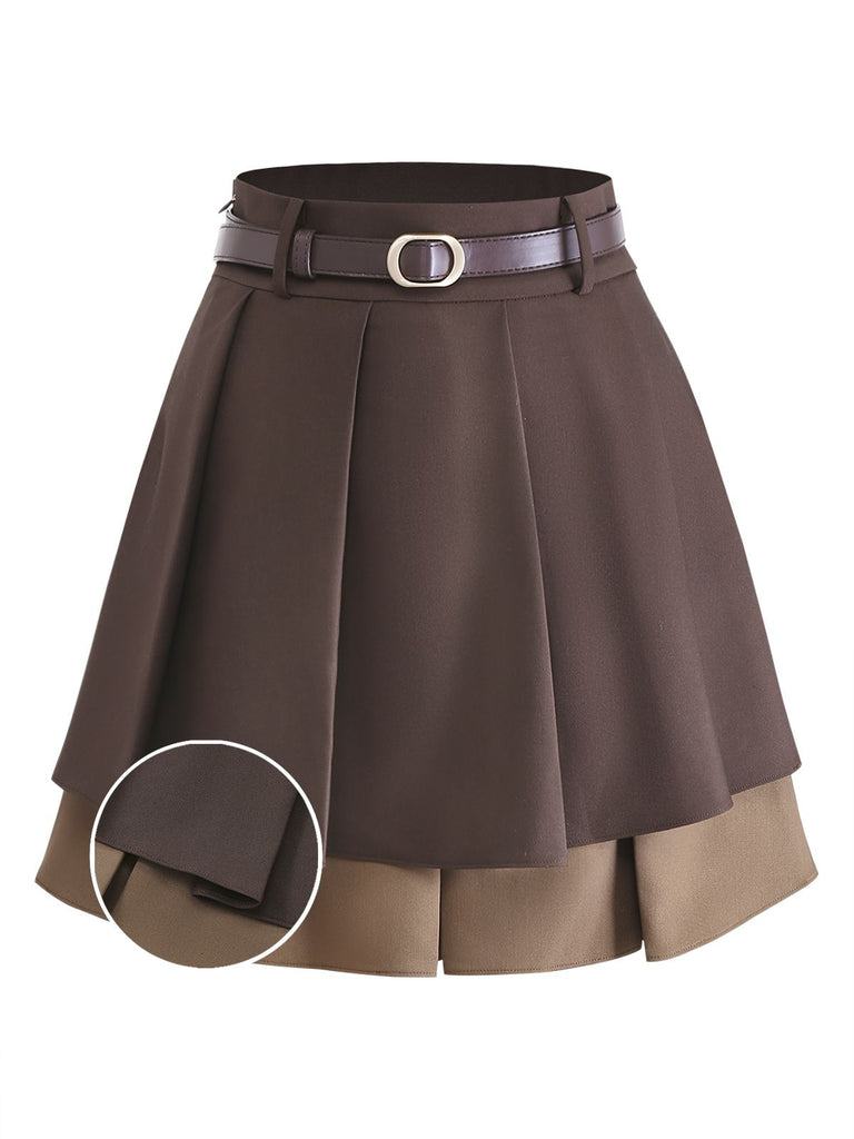 [Pre-Sale] Brown 1960s Preppy Layered Pleated Mini Skirt