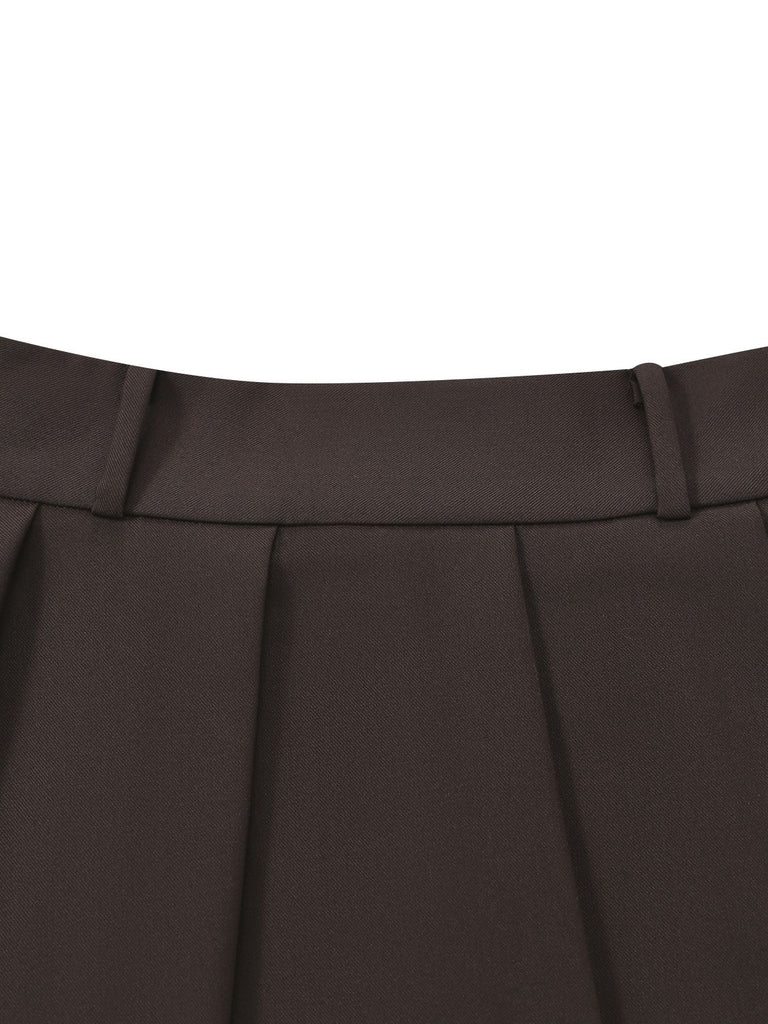 [Pre-Sale] Brown 1960s Preppy Layered Pleated Mini Skirt