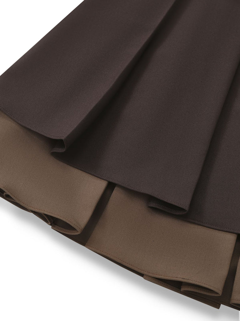 [Pre-Sale] Brown 1960s Preppy Layered Pleated Mini Skirt