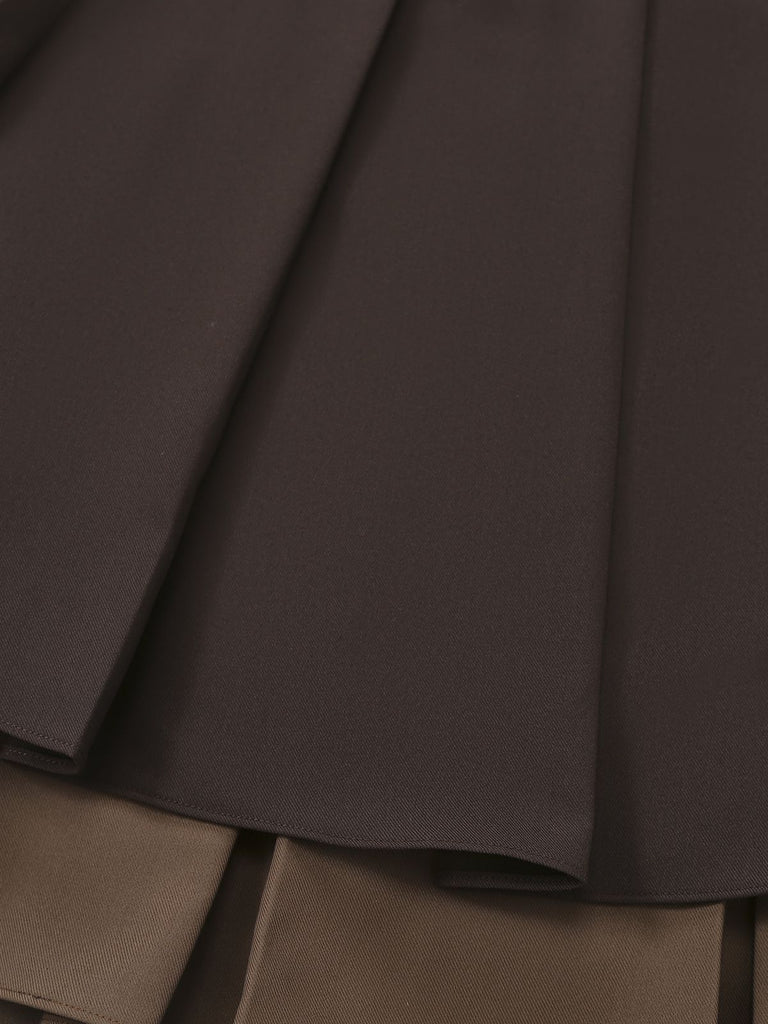 [Pre-Sale] Brown 1960s Preppy Layered Pleated Mini Skirt