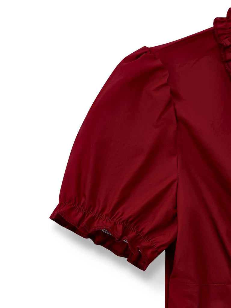 [Pre-Sale] Red 1950s Ruffle V-Neck Knit Plaid Dress