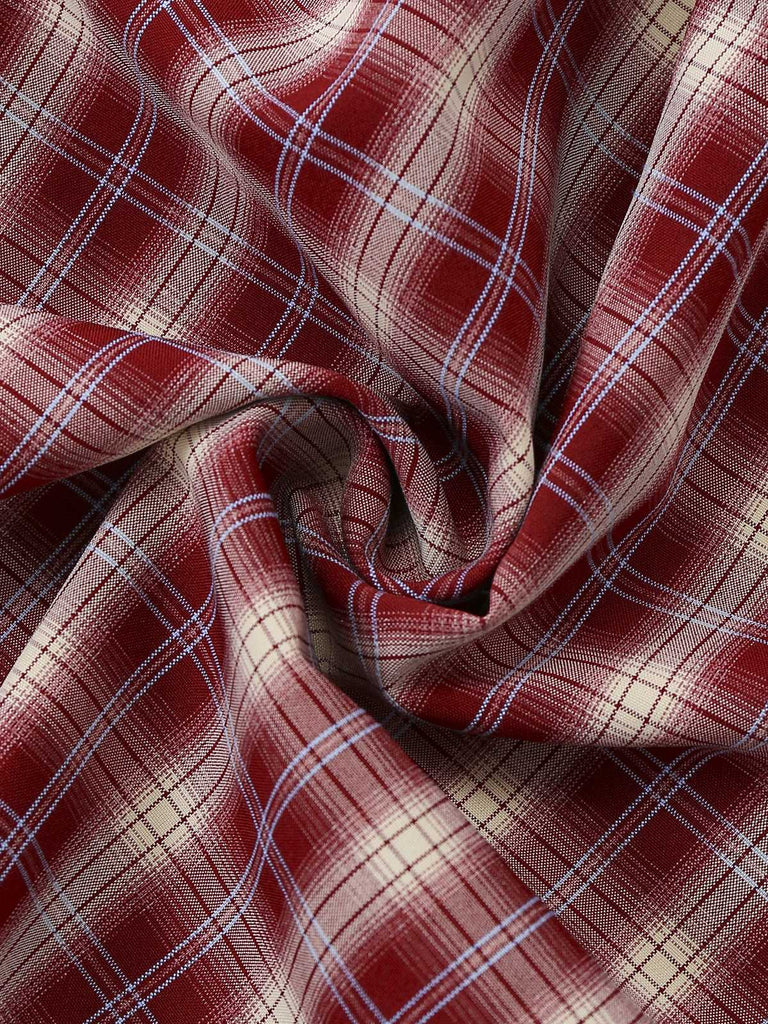 [Pre-Sale] Red 1950s Ruffle V-Neck Knit Plaid Dress