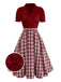 [Pre-Sale] Red 1950s Ruffle V-Neck Knit Plaid Dress