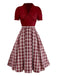 [Pre-Sale] Red 1950s Ruffle V-Neck Knit Plaid Dress