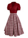 [Pre-Sale] Red 1950s Ruffle V-Neck Knit Plaid Dress
