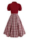 [Pre-Sale] Red 1950s Ruffle V-Neck Knit Plaid Dress