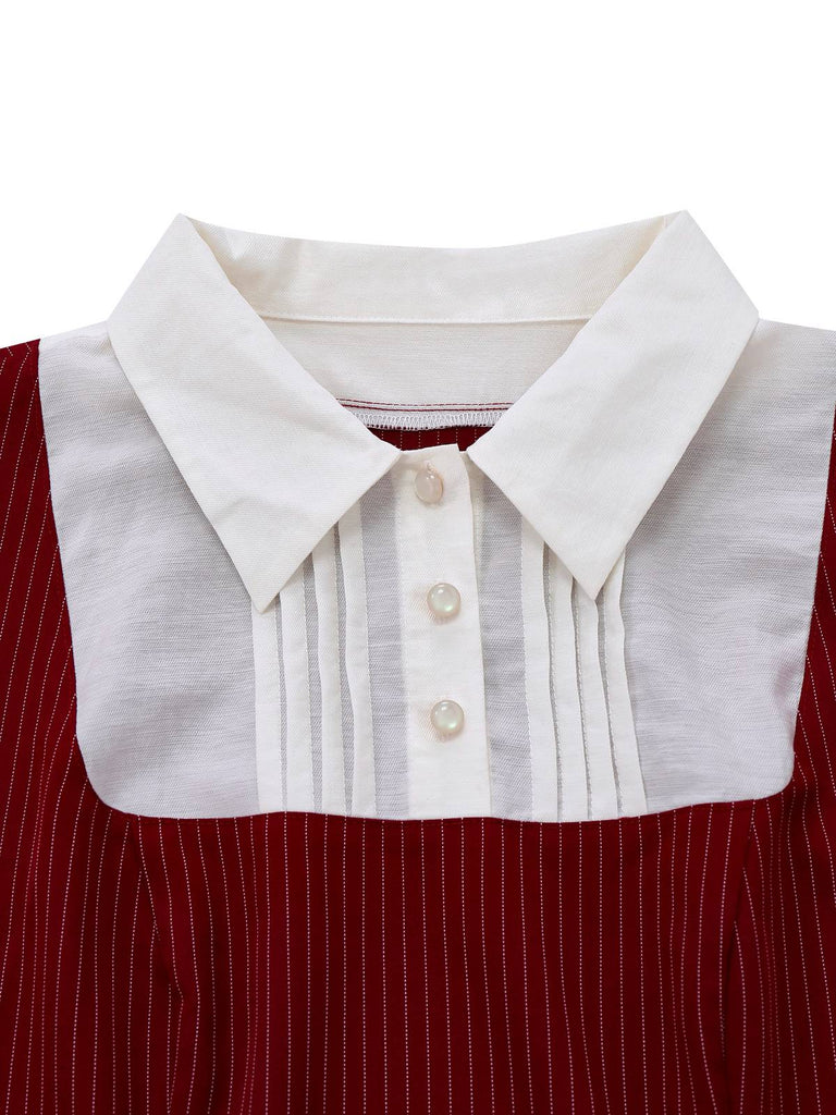 [Pre-Sale] Red 1960s MOD Vertical Striped Pleated Dress