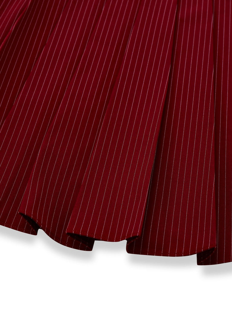 [Pre-Sale] Red 1960s MOD Vertical Striped Pleated Dress