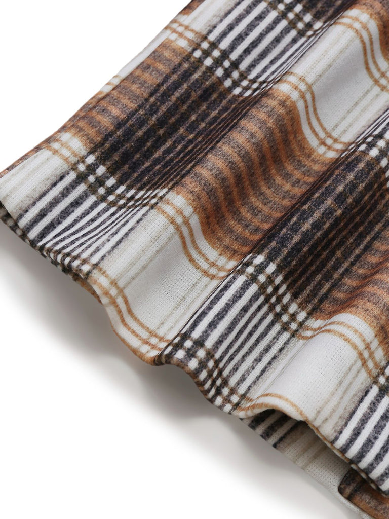 Khaki 1930s Gingham Plaid Faux-Wool Coat