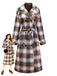 Khaki 1930s Gingham Plaid Faux-Wool Coat