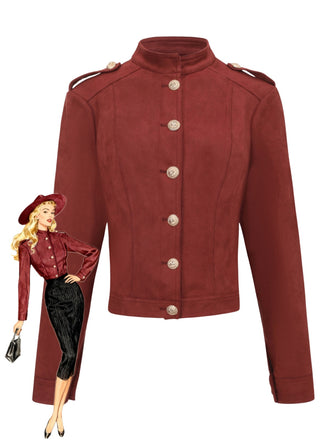 Brown 1980s Stand Collar Suede Cropped Jacket