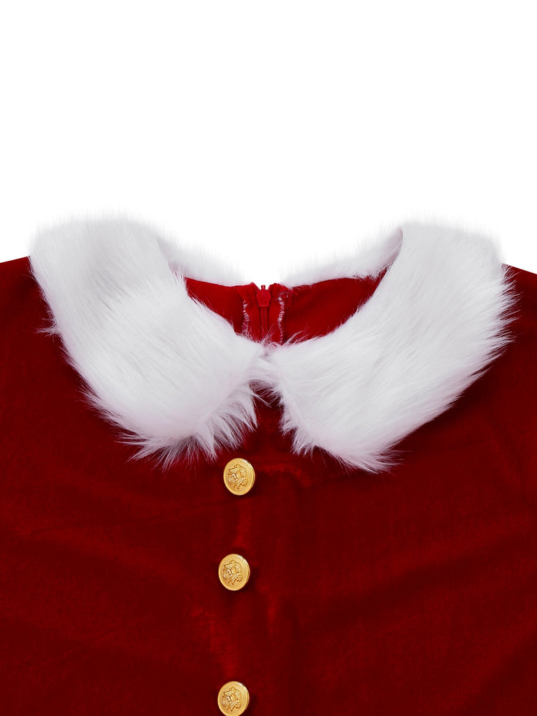 Red 1930s Mrs. Claus Costume Velvet Dress Set