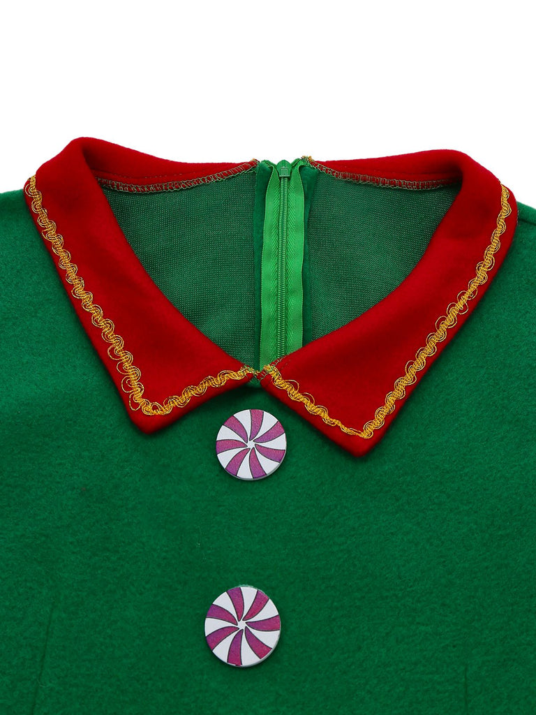 Green 1960s Christmas Elf Cosplay Costume Dress Set